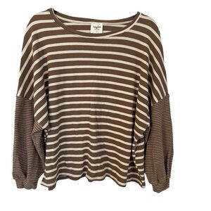 Hayden Women’s Long Sleeve Brown & Cream Striped Round Neck Top Size 1XL GUC